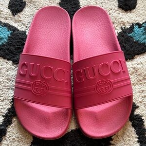 Gucci Hot Pink Logo Rubber Slides